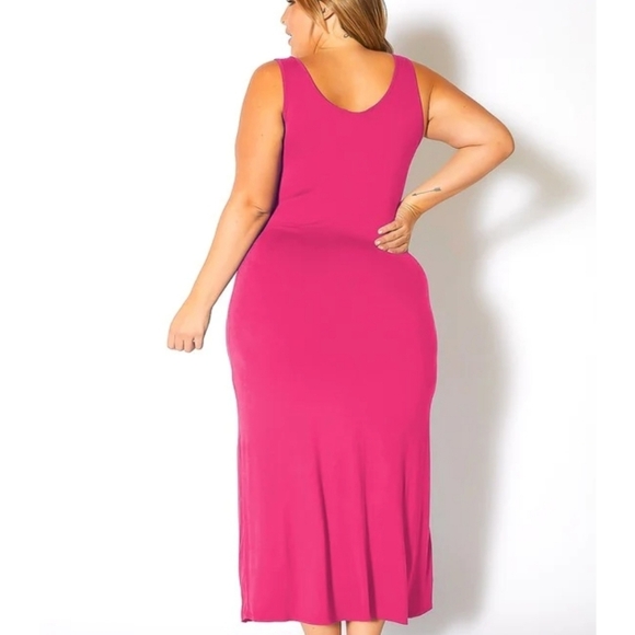 Sleeveless Maxi Dress Scoop Neck Hot Pink NWT - Picture 2 of 3